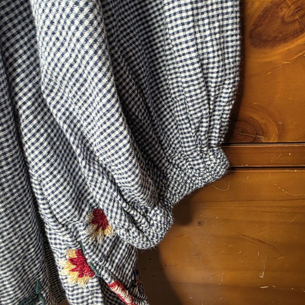 Zara Woman Peasant Blouse Size Medium Oversized Gingham Floral Embroidered - Picture 4 of 9